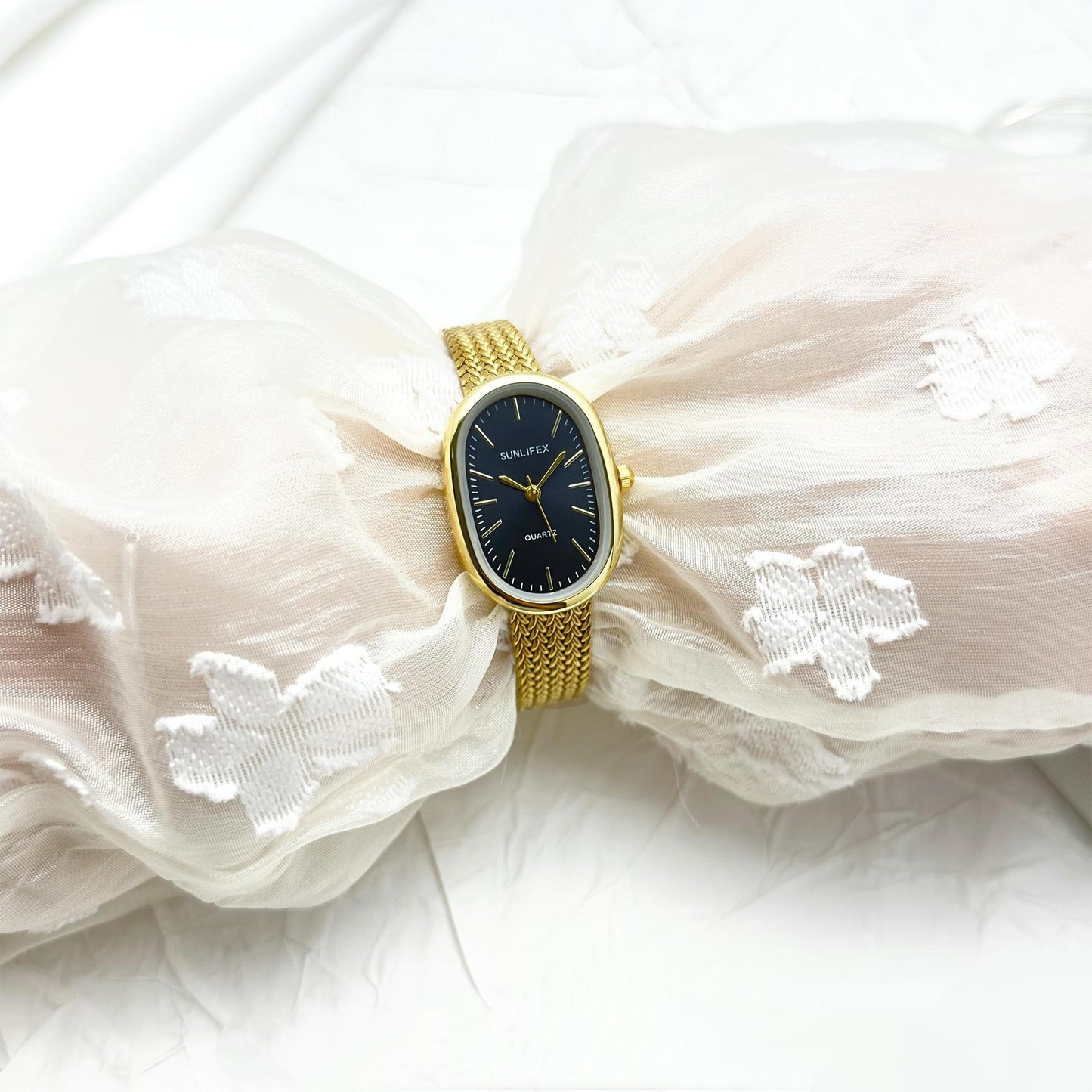 Sunlifex Cross-Border Bestseller Small-Dial Oval Gold Wheat-Grain Watch