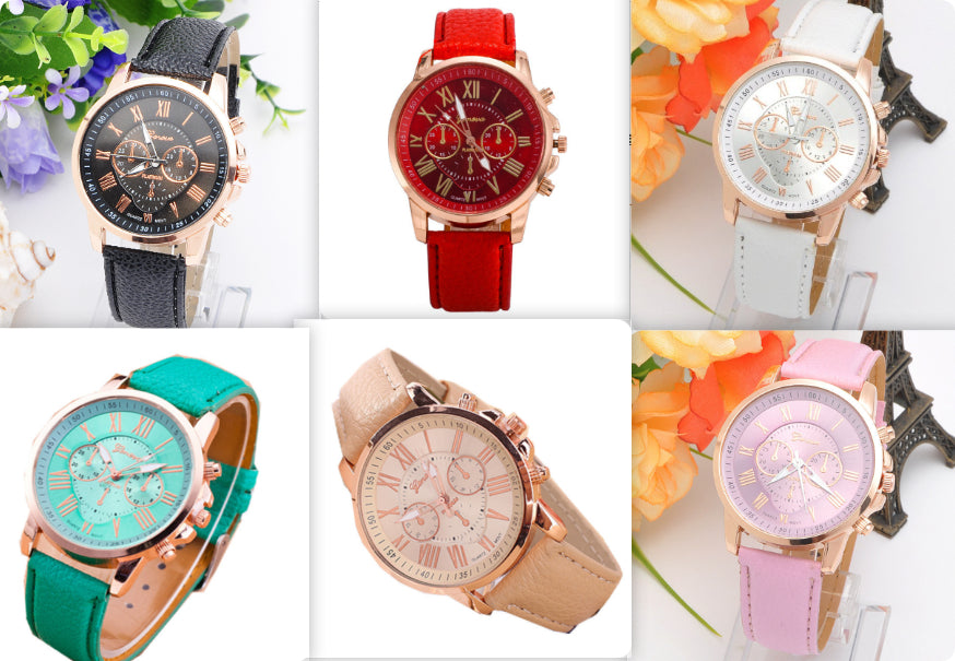 Three eye watches, retro GENEVA, Geneva students, couples, watches, men's belts, quartz trends watches